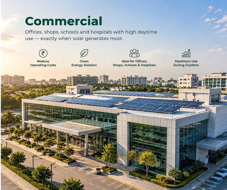Commercial building with rooftop solar panels
